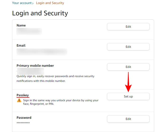 Set up passkey on Amazon
