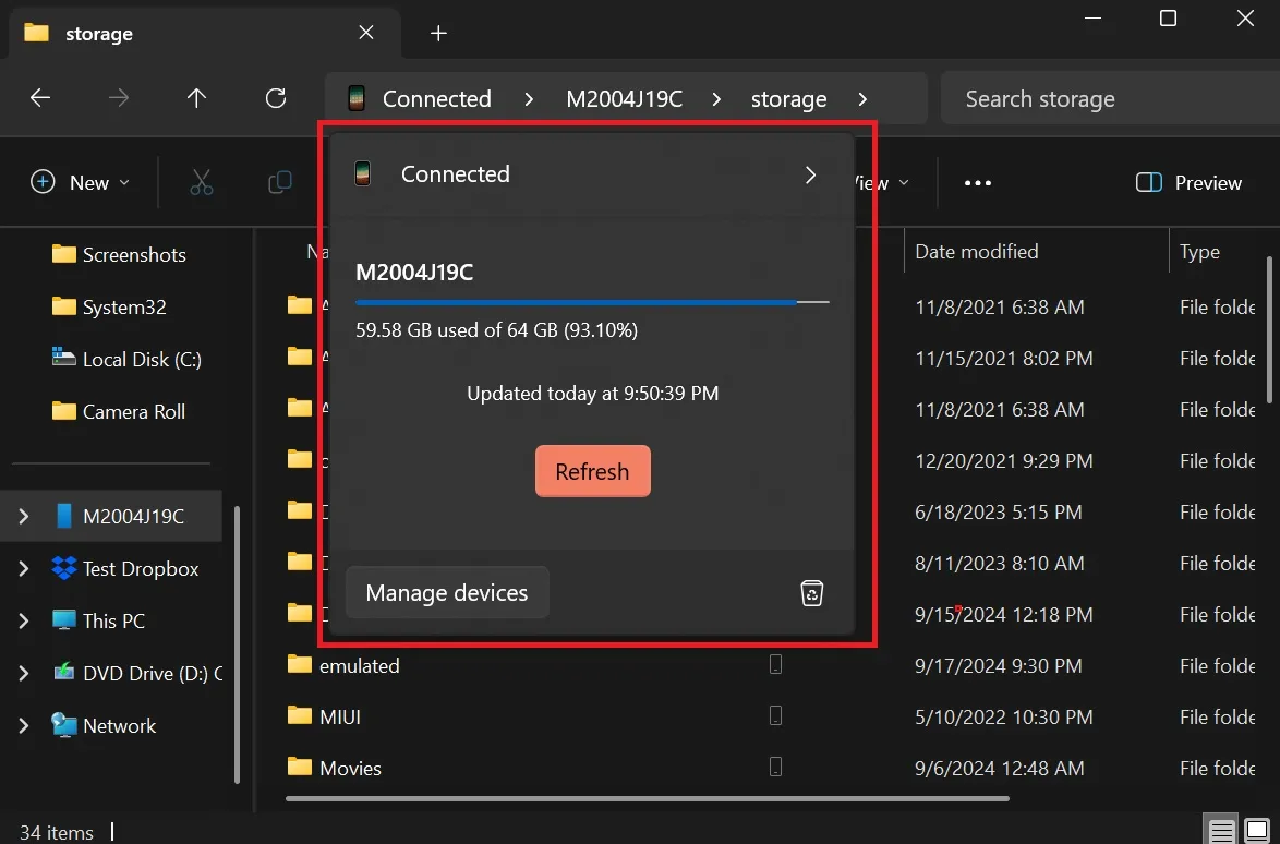 phone connection and other stats in file explorer