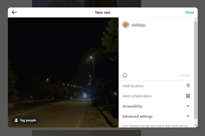 Publikowanie filmu na Instagramie przy użyciu komputera