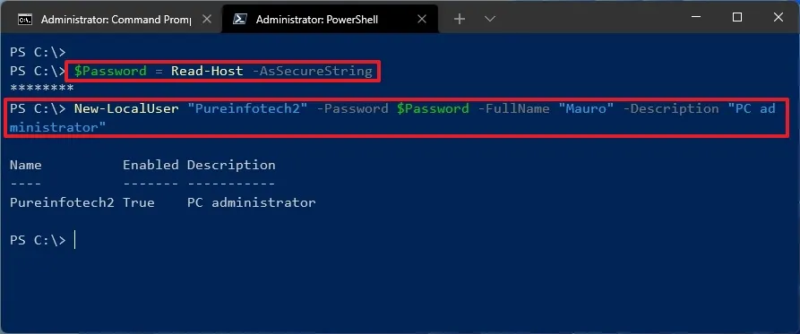 PowerShell criar conta