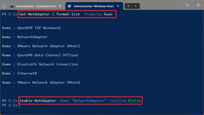 Polecenie PowerShell enable network adapter