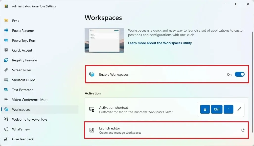 PowerToys ermöglichen Workspaces