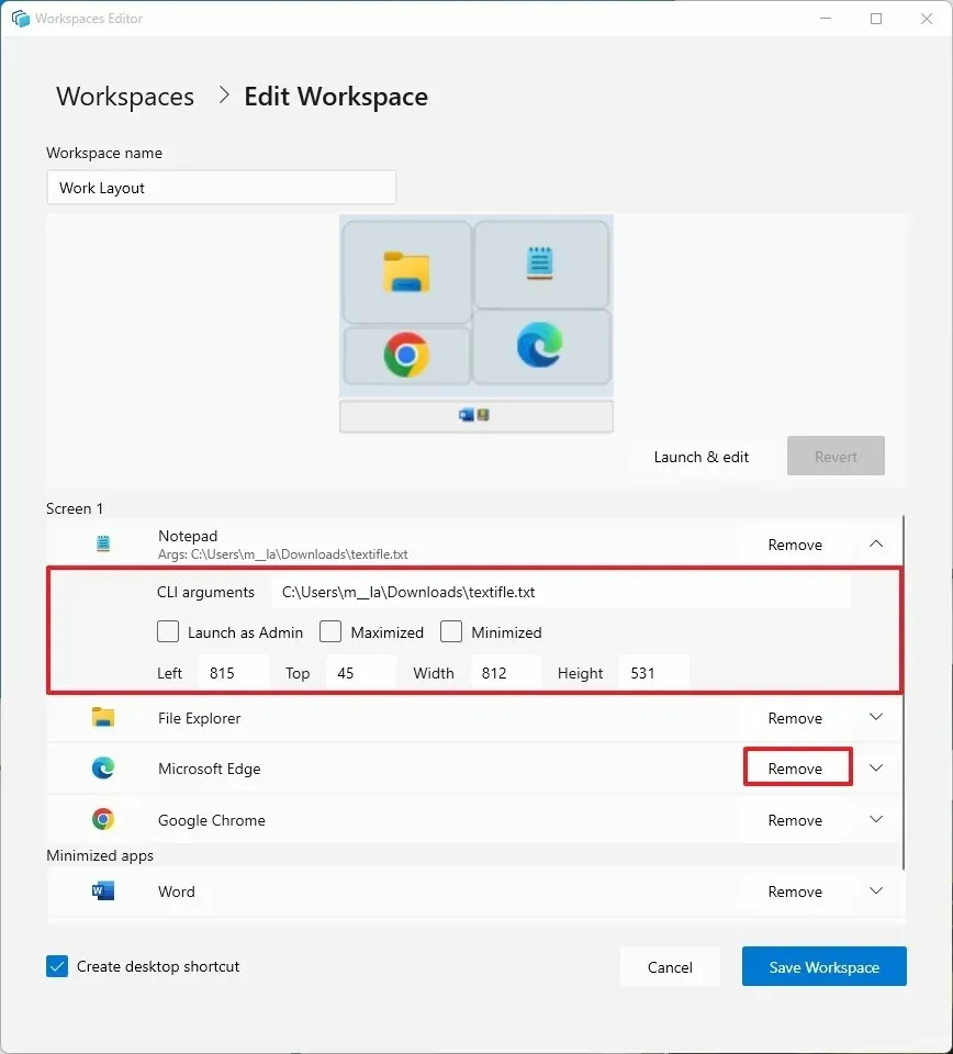 Configuração do PowerToys Workspace