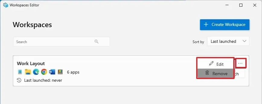 PowerToys 編輯或刪除工作區