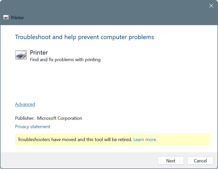 Solucionador de problemas para solucionar ERROR_UNKNOWN_PRINTER_DRIVER