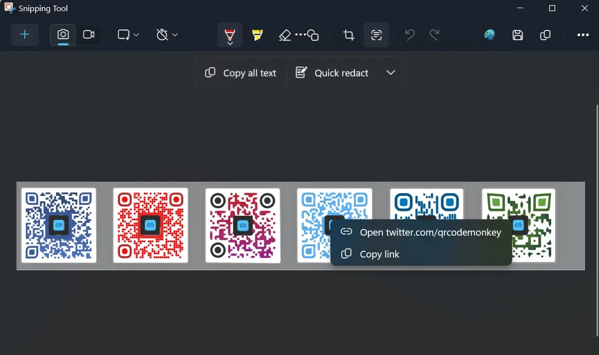 qr code scanner in snipping tool