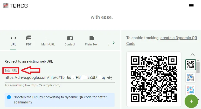 Adicione o URL do vídeo do Google Drive na plataforma do gerador de código QR para criar o código QR para o arquivo de vídeo.