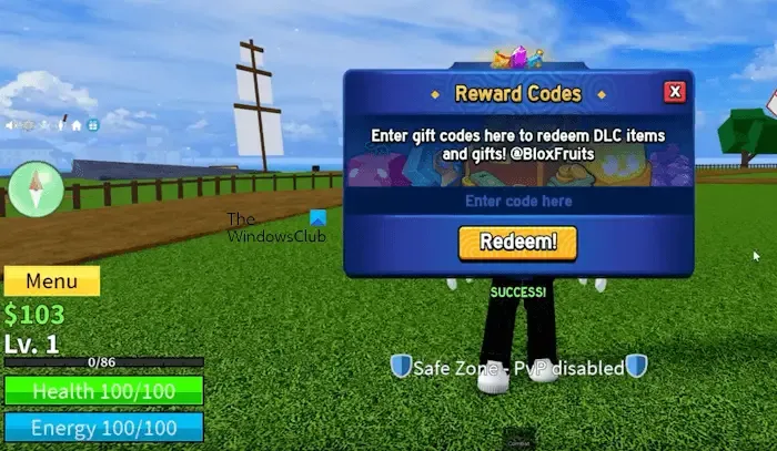 Redeem codes in Blox Fruits