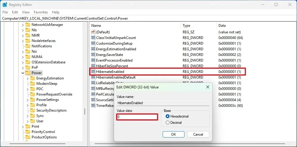 Registry disable Hibernate