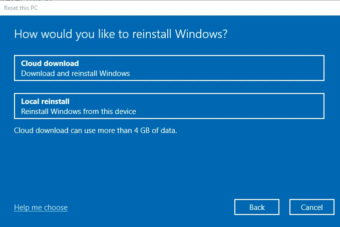 Escolha como reinstalar o Windows