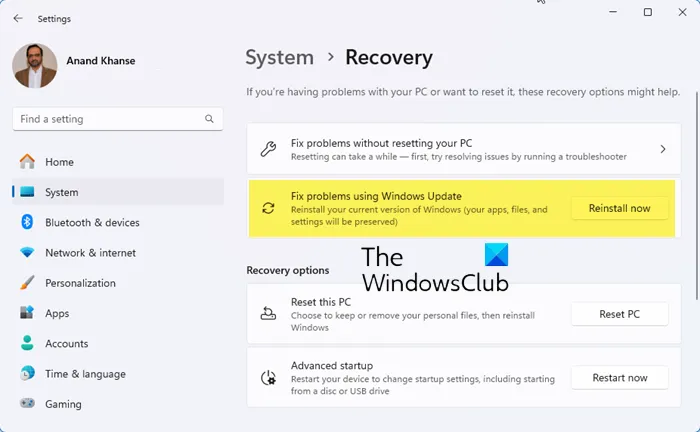 Ponowna instalacja systemu Windows 11 za pomocą usługi Windows Update