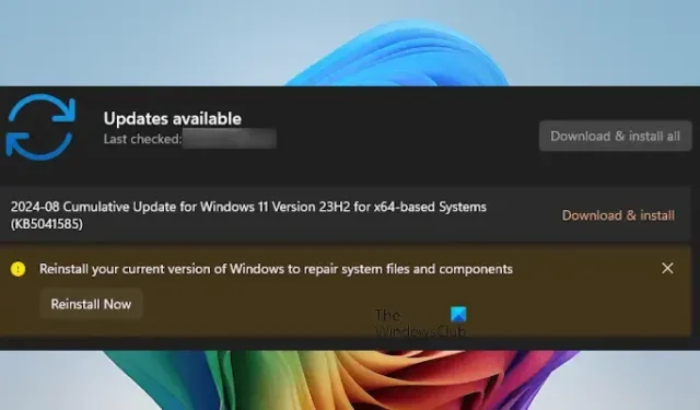 Reparieren Sie Systemdateien und -komponenten, indem Sie Ihre aktuelle Windows-Version neu installieren