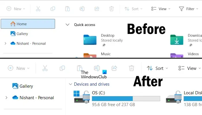 Remove Home in File Explorer