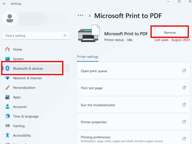 Printer uit instellingen verwijderen