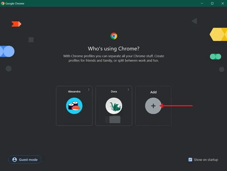 Kliknij przycisk Dodaj, aby utworzyć nowy profil w przeglądarce Chrome.