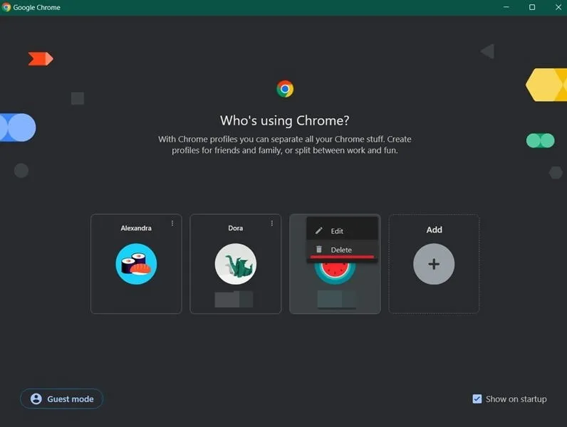 Geselecteerd profiel verwijderen uit de Chrome-browser.