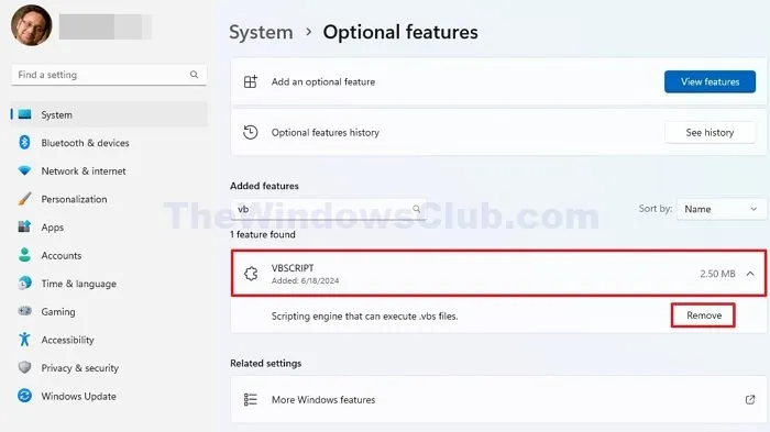 Remover o recurso opcional do VbScript Windows