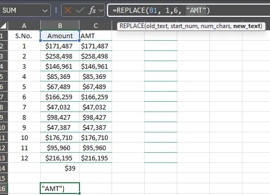 Remplacer – formules de base dans Excel