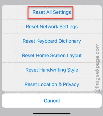 Reset all settings