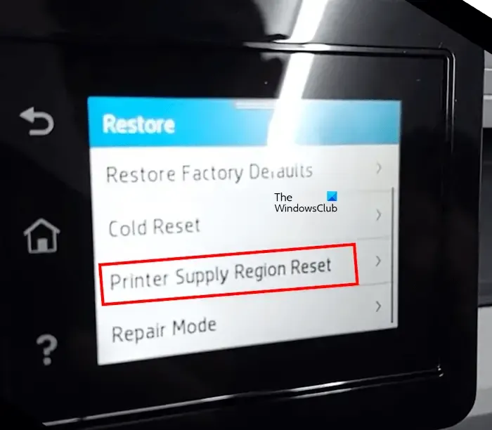 Reset Printer Supply Region