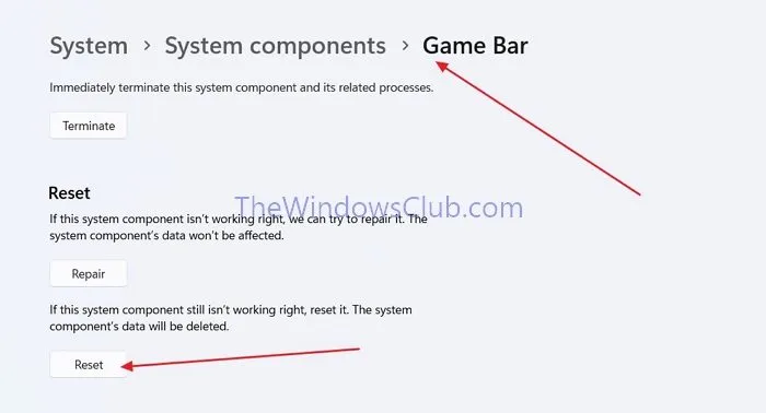 Windows で Xbox ゲーム バーをリセットする