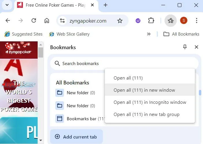 Opening all bookmark tabs from a specific bookmarks folder in Chrome.