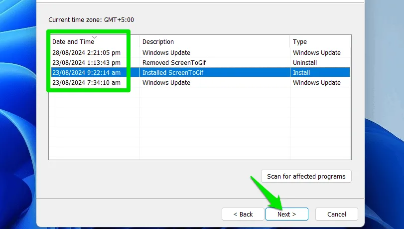 Recuperação do sistema Windows com lista de pontos de restauração