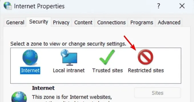 restricted sites internet options