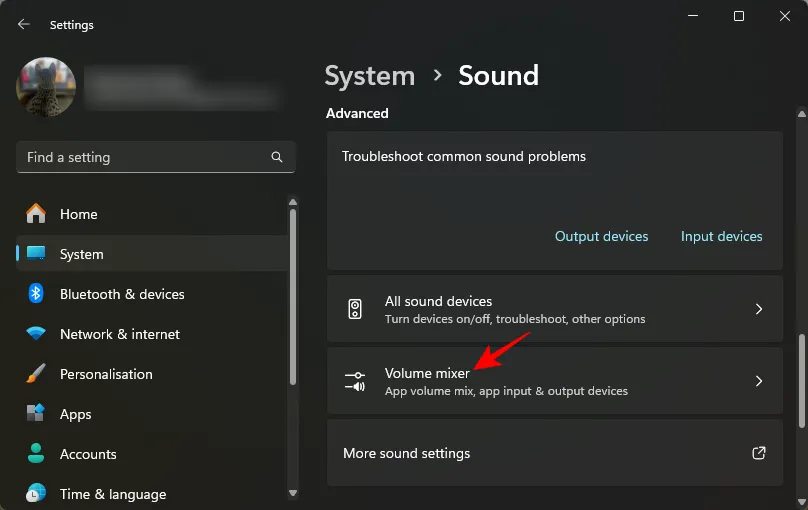 Mezclador de volumen en la configuración de sonido