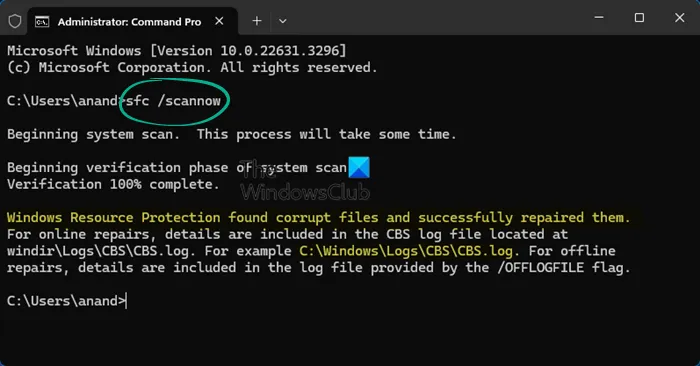 Führen Sie den System File Checker sfc scannow aus.