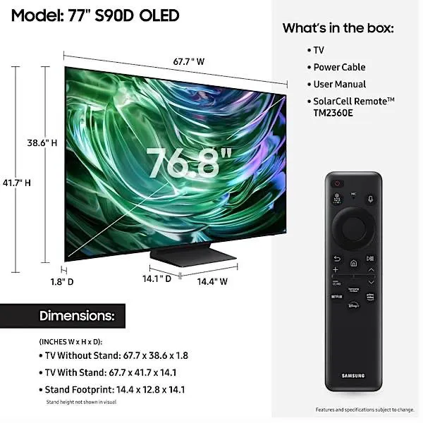 Spécifications du téléviseur intelligent Samsung S90d