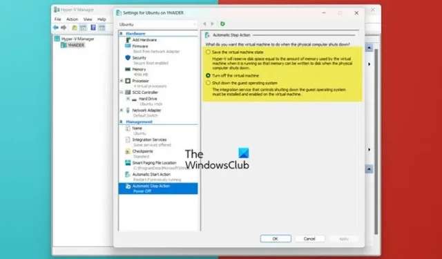 Modify Automatic Stop Action for Hyper-V Virtual Machines on Windows 11
