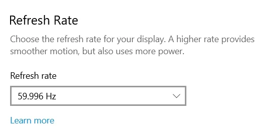 Screen Refresh Rate option in Windows