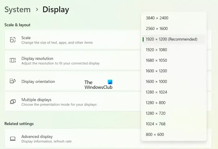 Resoluciones de pantalla Windows 11