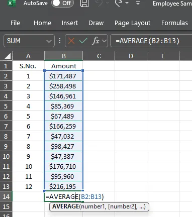 平均值 - Excel 基本公式