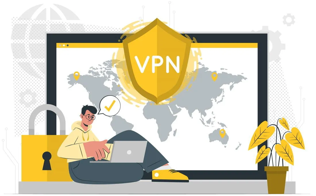 VPN securing connection with world map in background