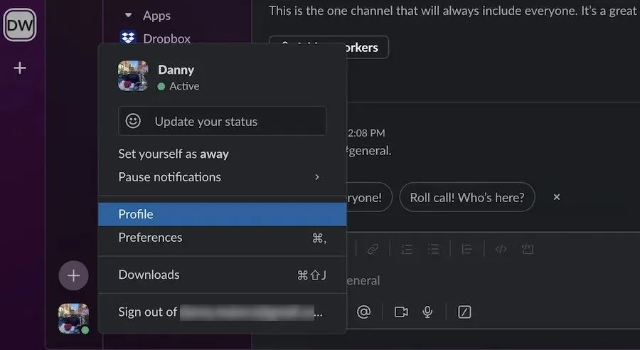 Select Profile In Slack Workspace