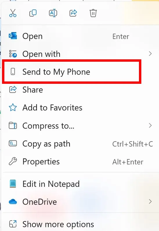 optie verzenden naar mijn telefoon in windows 11