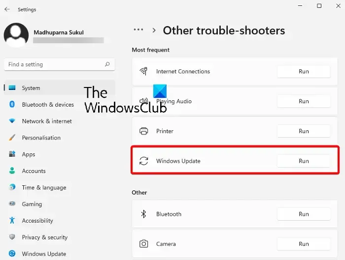 run windows update troubleshooter