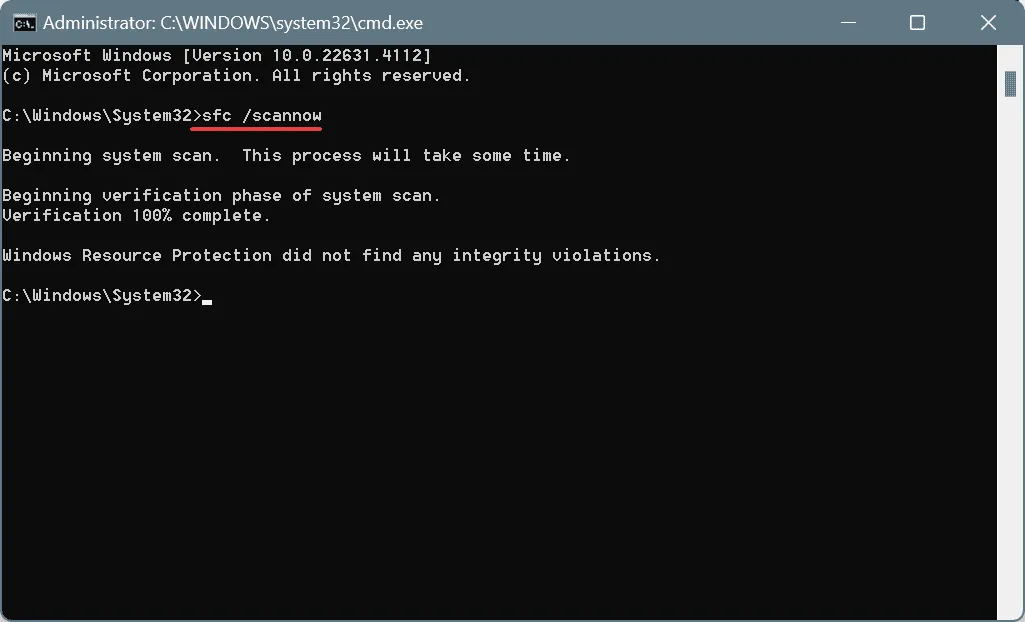 Escaneo sfc para corregir STORAGE_MINIPORT_ERROR