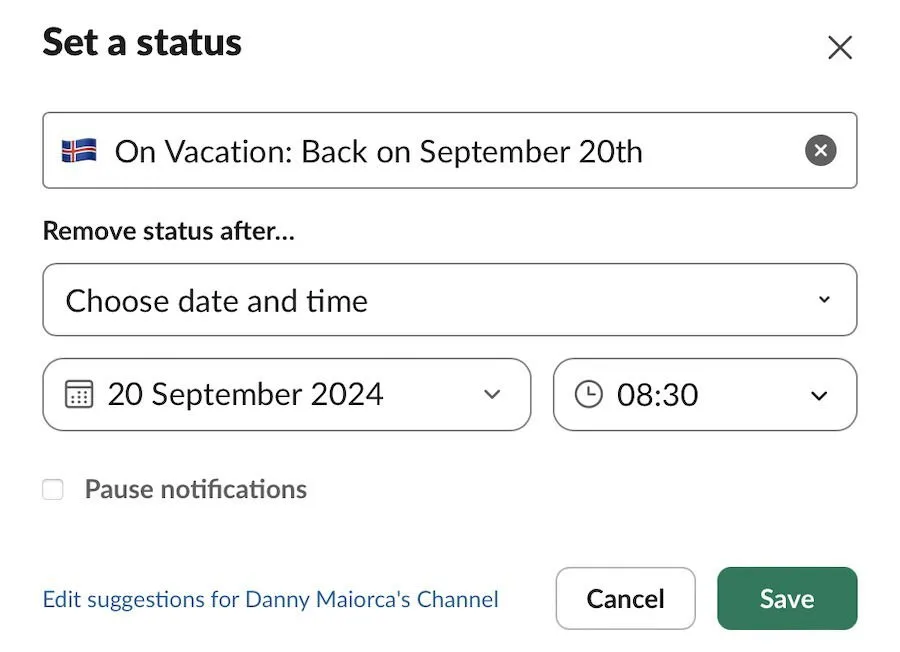 Status Slack z flagą