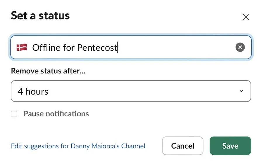 Status do Slack para ocasiões especiais sendo definido