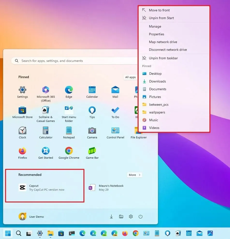 Start menu new Jump List for apps