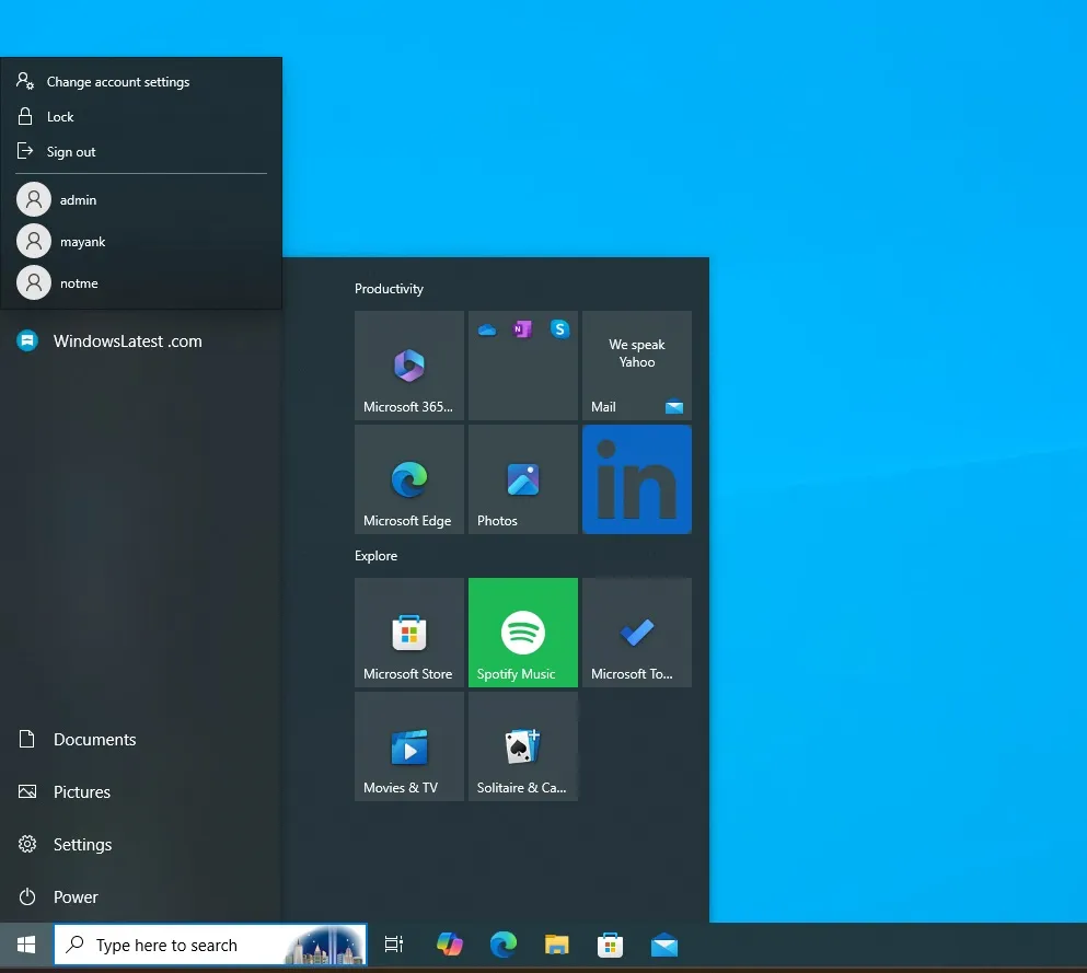 Nuovo layout del menu Start in Windows 10