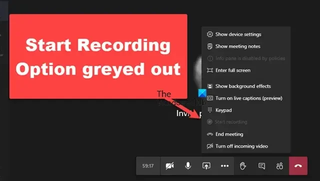 Opcja Rozpocznij nagrywanie w aplikacji Teams jest wyszarzona lub jej brakuje