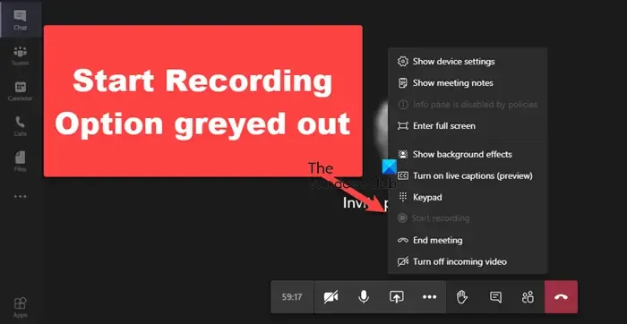 Opcja Rozpocznij nagrywanie w aplikacji Teams jest wyszarzona
