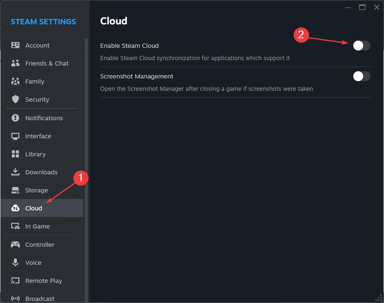 Steam Cloud uitschakelen