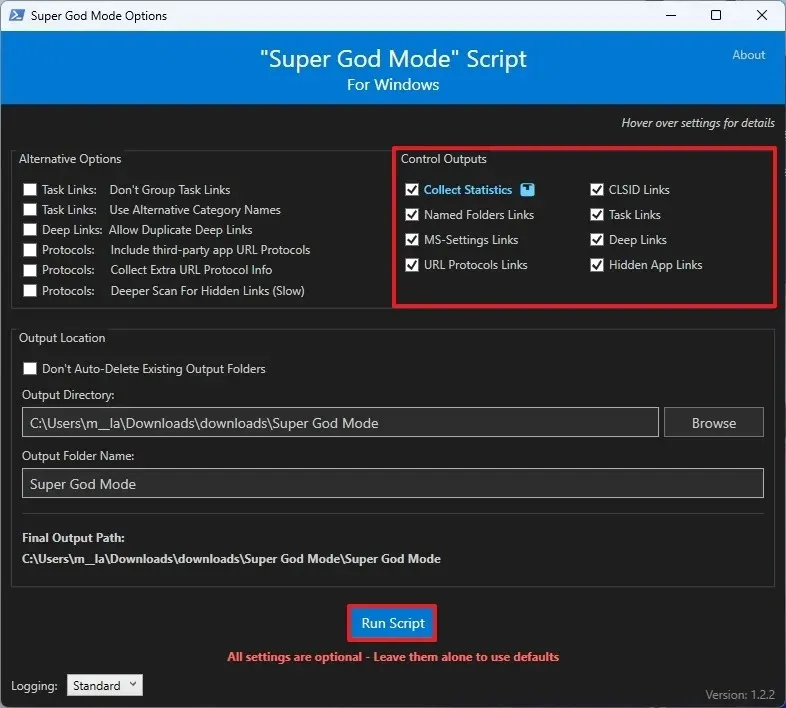 Esegui scansione modalità Super Dio