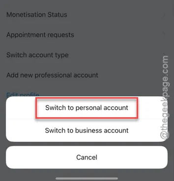 switch to personal account min