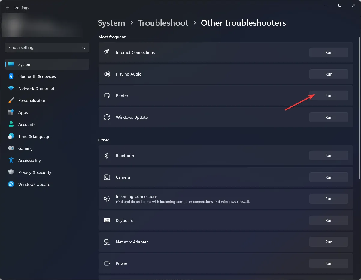 System-Fehlerbehebung - Drucker - Ausführen